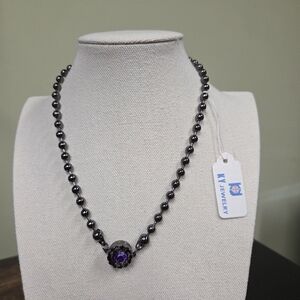💖KY Jewelry Gunmetal and Purple Crystal Beaded Necklace